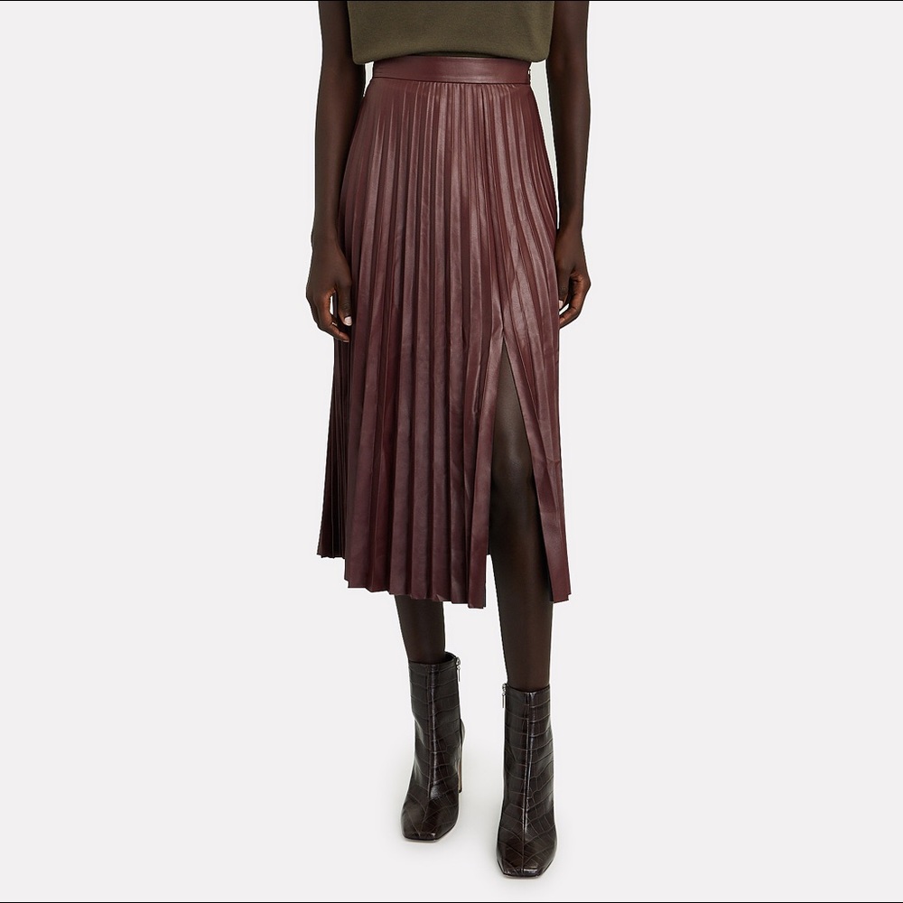 NWT Pleated Vegan Leather Midi Zuri Skirt | INTERMIX